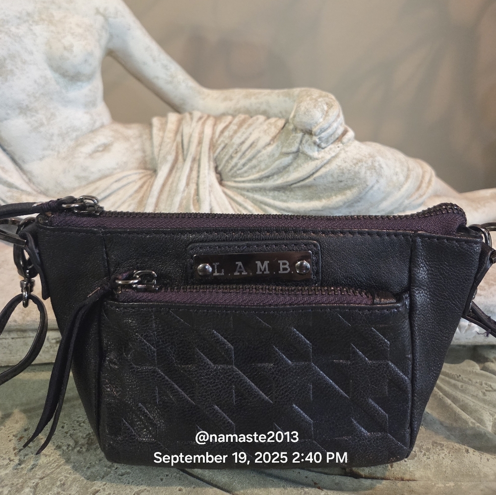 L.A.M.B. Gwen Stefani Houndstooth Leather Crossbody Designer Y2k Vintage #170